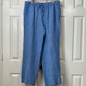 Talbots Blue Linen Wide Leg Pants Sz 16